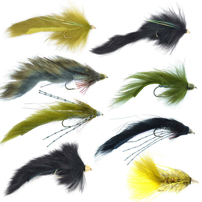 Set of 8 Slumpbuster Bouface Muddy Buddy Bunny trout wet flies by The Fly Fishing Place, featuring colorful streamer patterns for fishing.