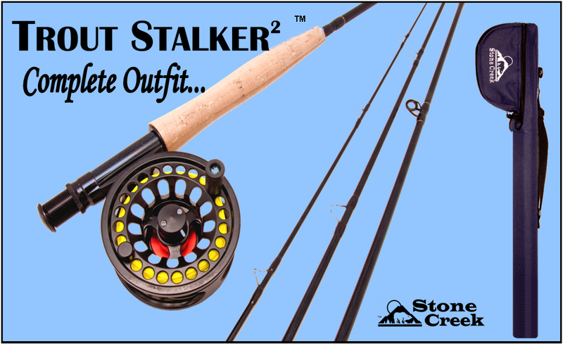 Stone Creek Outfitters TS-2 Trout Stalker fly rod and reel outfit with rod, reel, and line set for freshwater fishing.