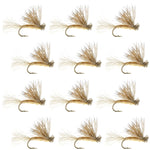 Tan X Caddis adult trout dry fly set of 12 with elk hair, size 18, designed for fly fishing, by The Fly Fishing Place.